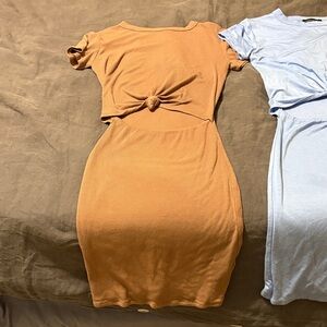 Naked Wardrobe Tan Knotted Mini Dress